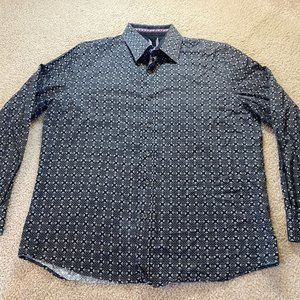 Vestigum Mens Size L Large Button Up Shirt Black Geometric Long Sleeve Regular